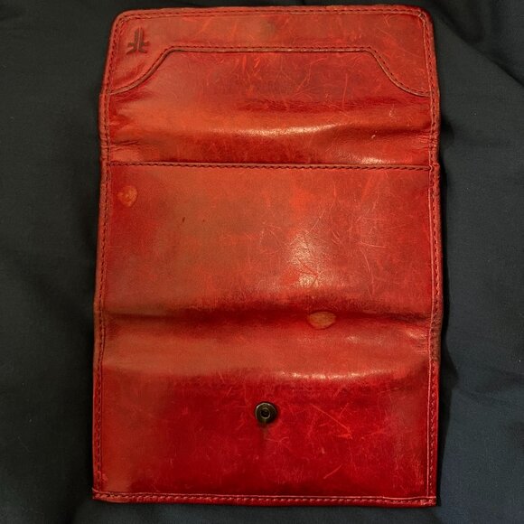Frye Red Leather Tri-Fold Wallet Snap Closure - Picture 6 of 7